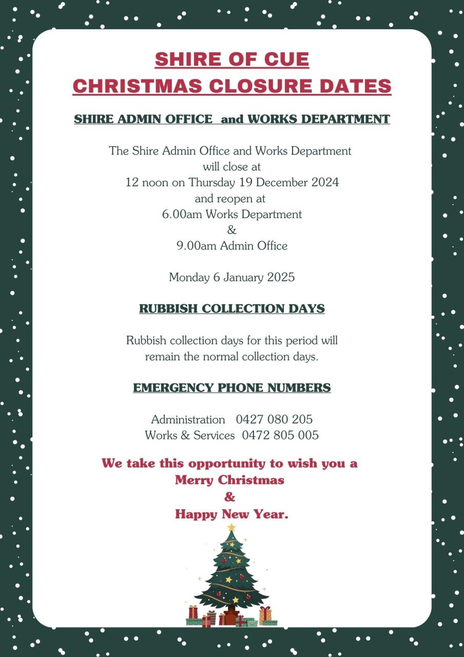 Christmas Closure Dates